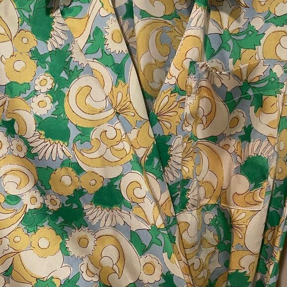NWOT Zara Green and Yellow Paisley Floral Printed Wrap Satin Dress with headband - Picture 3 of 7